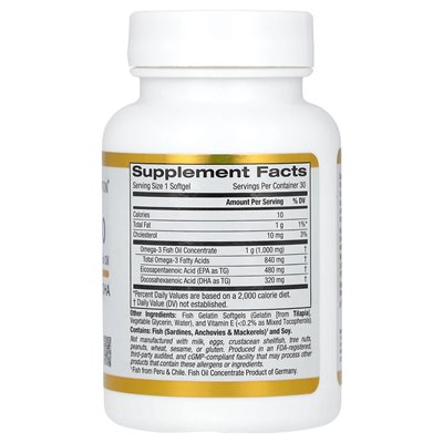 California Gold Nutrition, Omega 800 UltraCon-Concentrated Omega-3 Fish Oil, KD Triglyceride Form, 1000mg, 30 Softgels California Gold Nutrition, Omega 800 UltraCon-Concentrated Omega-3 Fish Oil, KD Triglyceride Form, 1000mg, 30 Softgels