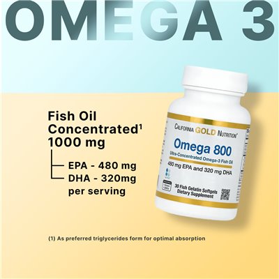 California Gold Nutrition, Omega 800 UltraCon-Concentrated Omega-3 Fish Oil, KD Triglyceride Form, 1000mg, 30 Softgels California Gold Nutrition, Omega 800 UltraCon-Concentrated Omega-3 Fish Oil, KD Triglyceride Form, 1000mg, 30 Softgels