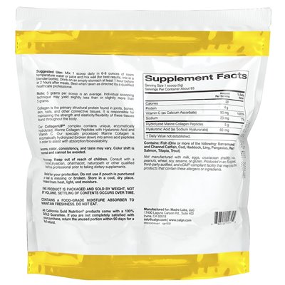 California Gold Nutrition, CollagenUp®, Hydrolyzed Collagen Peptides with Hyaluronic Acid and Vitamin C, Untired, 1.02