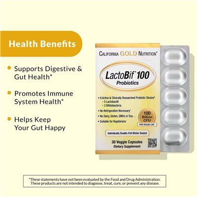 California Gold Nutrition, Lactobif® 100 Probiotika, 100 Milliarden KBE, 30 vegetarische Kapseln