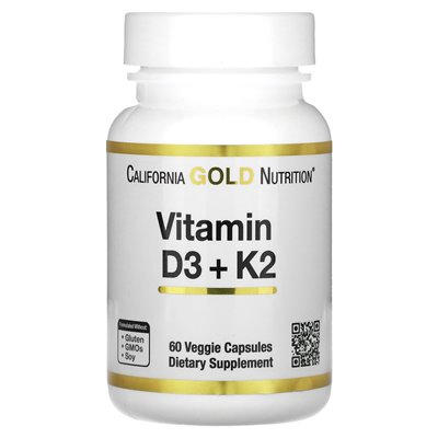 California Gold Nutrition, Vitamin D3 + K2, 60 Vegetarian Capsules