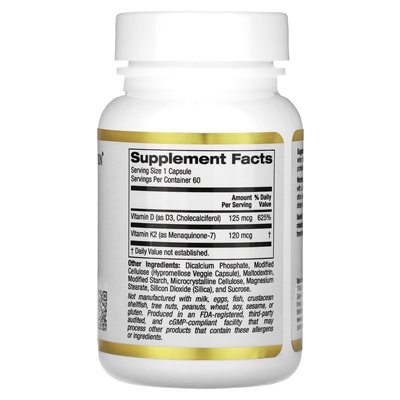 California Gold Nutrition, Vitamin D3 + K2, 60 vegetarische Kapseln
