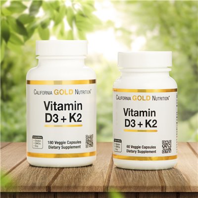 California Gold Nutrition, Vitamin D3 + K2, 60 vegetarische Kapseln
