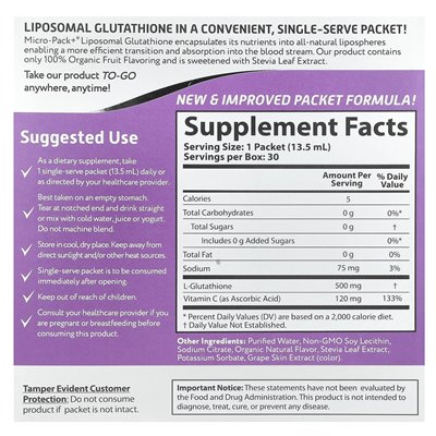 Aurora Nutascicience, Micro-Pack+, Liposomales Glutathion, 500 mg, 30 einzelne Flüssigkeitspackungen, 0,46 fl oz (13,5 ml)