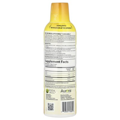 Aurora Nutascicience, Mega-Liposomal™ Curcumin+, Organic Fruit, 450 mg, 16 fl oz (480 ml)