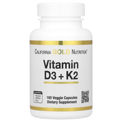 California Gold Nutrition, witamina D3 + K2, 180 kapsułek wegetariańskich California Gold Nutrition, witamina D3 + K2, 180 kapsułek wegetariańskich
