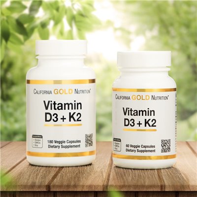 California Gold Nutrition, witamina D3 + K2, 180 kapsułek wegetariańskich California Gold Nutrition, witamina D3 + K2, 180 kapsułek wegetariańskich