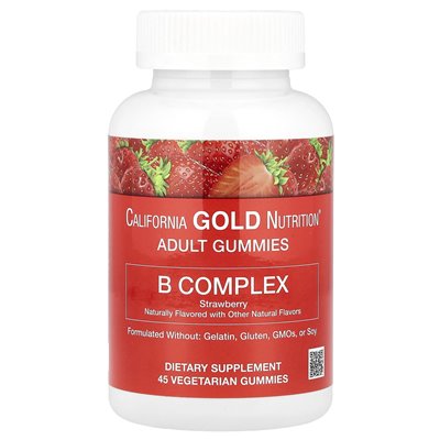 California Gold Nutrition, B Complex Gummi, Strawberry, 45 wegetariański