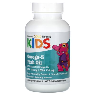 California Gold Nutrition, Kid's Omega-3 Oil rybny, naturalna truskawka, 60 miękkich żelatyny rybnej California Gold Nutrition, Kid's Omega-3 Oil rybny, naturalna truskawka, 60 miękkich żelatyny rybnej