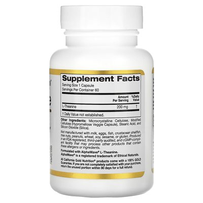 California Gold Nutrition, L-Theanine, with Alphawave, 200mg, 60 Veg Capsules
