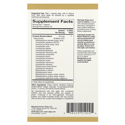 California Gold Nutrition, Lactobif® 65 Probiotika, 65 Milliarden KBE, 30 vegetarische Kapseln