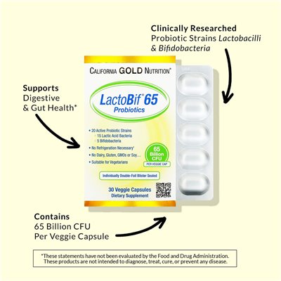 California Gold Nutrition, Lactobif® 65 Probiotika, 65 Milliarden KBE, 30 vegetarische Kapseln