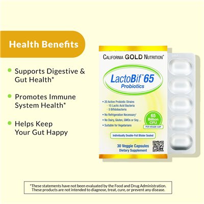 California Gold Nutrition, Lactobif® 65 Probiotika, 65 Milliarden KBE, 30 vegetarische Kapseln