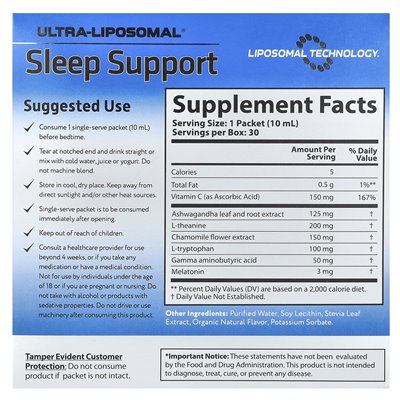Aurora Nutascicience, Ultra-Liposomal®, wsparcie snu, 30 pakietów, 0,34 fl oz (10 ml)