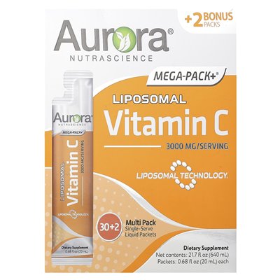 Aurora Nutascicience, Mega-Pack+ liposomales Vitamin C, 3000 mg, 32 Packungen, 0,68 fl oz (20 ml)