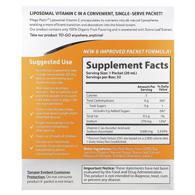 Aurora Nutascicience, Mega-Pack+ liposomalna witamina C, 3000 mg, 32 paczki, 0,68 fl oz (20 ml)