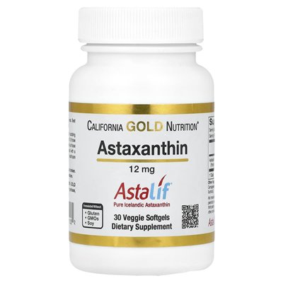 California Gold Nutrition, Astaxanthin, Astalif® Pure isländisch, 12 mg, 30 getigerte Softgel-Kapseln