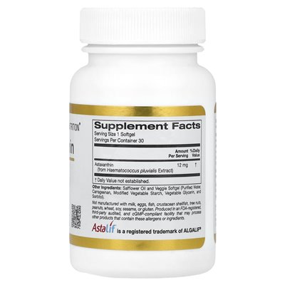 California Gold Nutrition, Astaxanthin, Astalif® Pure isländisch, 12 mg, 30 getigerte Softgel-Kapseln