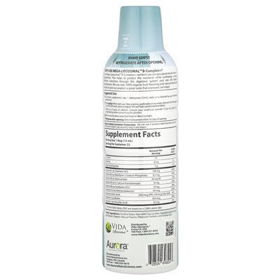 Aurora Nutascicience, Mega-Liposomal ™ B-Complex+, organic fruit, 16 fl oz (480 ml)
