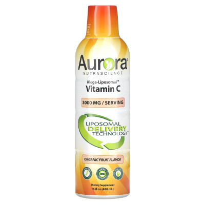 Aurora Nutascicience, mega-liposomalna witamina C, owoce organiczne, 3000 mg, 16 fl oz (480 ml)