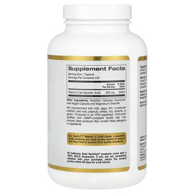 California Gold Nutrition, Gold C, USP Grade CITA C, 500 mg, 240 kapsułek wegetariańskich California Gold Nutrition, Gold C, USP Grade CITA C, 500 mg, 240 kapsułek wegetariańskich