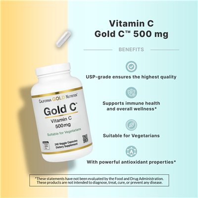 California Gold Nutrition, Gold C, USP Grade CITA C, 500 mg, 240 kapsułek wegetariańskich California Gold Nutrition, Gold C, USP Grade CITA C, 500 mg, 240 kapsułek wegetariańskich