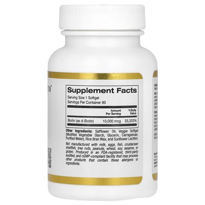 California Gold Nutrition, Biotin, 10,000 mcg, 90 softgels