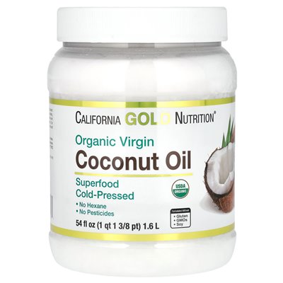 California Gold Nutrition, Superfoods, Cold Tressed Organic Virgin Coconut Oil, 54 Fl Oz (1,6 L)