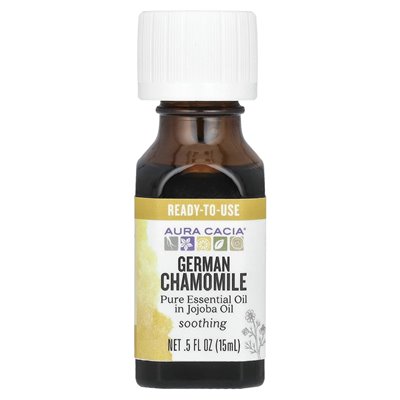 Aura Cacia, Czysty Olejek Eteryczny w Oleju Jojoba, Niemiecki Rumianek, 0.5 fl oz (15 ml) Aura Cacia, Czysty Olejek Eteryczny w Oleju Jojoba, Niemiecki Rumianek, 0.5 fl oz (15 ml)