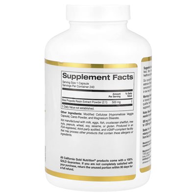 California Gold Nutrition, Bee Propolis 2x, Concentrated Extract, 500mg, 240 Veg Capsules