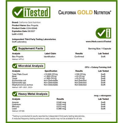 California Gold Nutrition, Bee Propolis 2x, Concentrated Extract, 500mg, 240 Veg Capsules