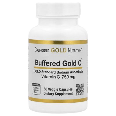 California Gold Nutrition, Bufored Gold C, Gold Standard Askorbinian Sodu (witamina C), 750 mg, 60 kapsułek wegetariańskich