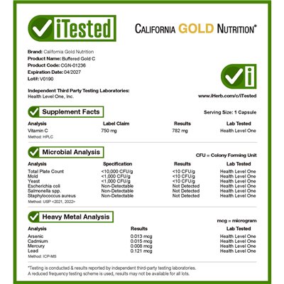 California Gold Nutrition, Bufored Gold C, Gold Standard Askorbinian Sodu (witamina C), 750 mg, 60 kapsułek wegetariańskich