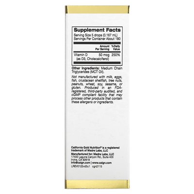 California Gold Nutrition, Vitamin D3, bedingungslos, 2000 IE, 1 Fl Oz (30 ml)