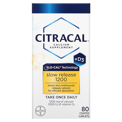 Cytracal, suplement wapnia, powolne uwalnianie 1200 + D3, 80 tabletek powlekanych
