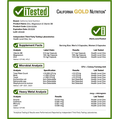 California Gold Nutrition, Sport, Cync, Magnesium i Witamina B6, 90 kapsułek wegetariańskich