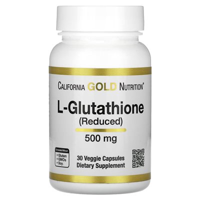 California Gold Nutrition, L-glutation (zredukowany), 500 mg, 30 kapsułek wegetariańskich California Gold Nutrition, L-glutation (zredukowany), 500 mg, 30 kapsułek wegetariańskich