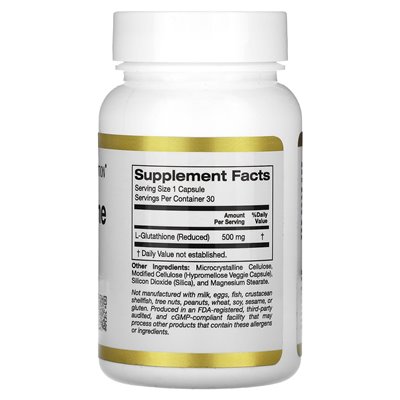 California Gold Nutrition, L-Glutathion (reduziert), 500 mg, 30 vegetarische Kapseln