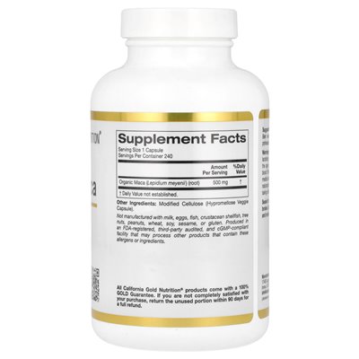 California Gold Nutrition, peruwiańska maka, 500 mg, 240 kapsułek wegetariańskich California Gold Nutrition, peruwiańska maka, 500 mg, 240 kapsułek wegetariańskich