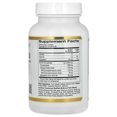 California Gold Nutrition, Premium Krill Oil z Supniaboost, 1000 mg, 60 miękkich żelatyny rybnej