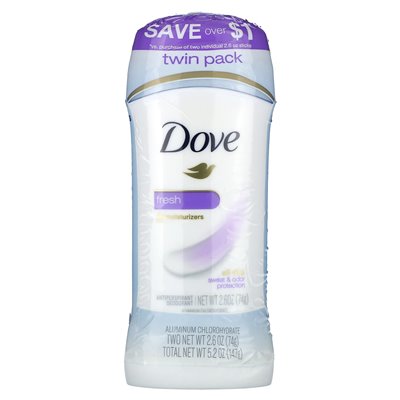 Dove, Antiperspirant Deodorant, Solid, Fresh, Twin Pack, 2 Pack, 2.6 oz (74 g) Each