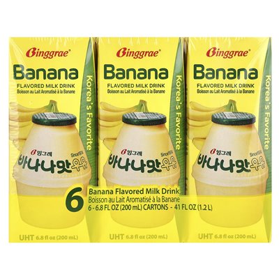 Binggrae, aromatyczne napój mleczny, banan, 6 kartonów, 6,8 fl oz (200 ml)