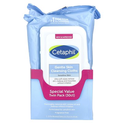 Cetaphil, delikatne ściereczki do czyszczenia skóry, bezzapachowe, 2 paczki, 25 wstępnie uruchomionych materiałów Cetaphil, delikatne ściereczki do czyszczenia skóry, bezzapachowe, 2 paczki, 25 wstępnie uruchomionych materiałów