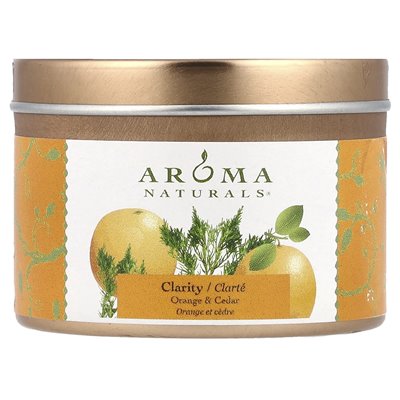 Aroma Naturals, Soy Vegepure®, Travel Tin Candle, Clarity, Orange &amp Cedar, 2,8 uncji (79,38 g)
