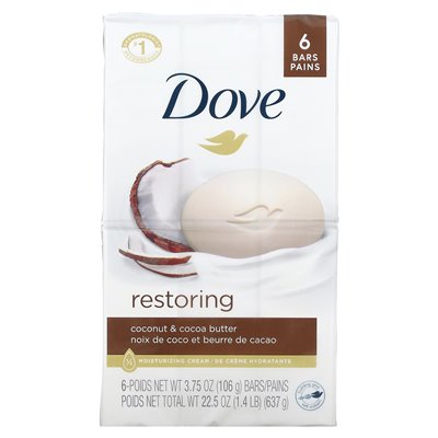 Dove, Restoring, Coconut & Cocoa Butter, 6 Bars, 3.75 oz (106 g)