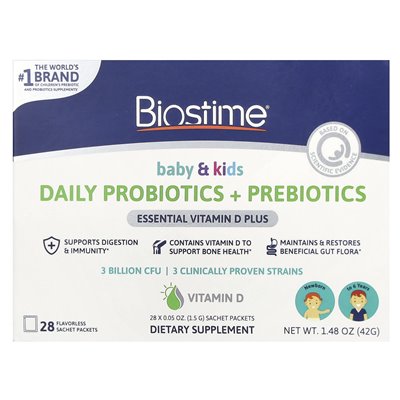 Biostime, Baby & Kids, Daily Probiotics + Prebiotics, noworodek do 6 lat, bez smaku, 28 pakietów saszetek, 0,05 uncji (1,5 g) Biostime, Baby & Kids, Daily Probiotics + Prebiotics, noworodek do 6 lat, bez smaku, 28 pakietów saszetek, 0,05 uncji (1,5 g)