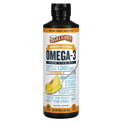 Barlean's, naprawdę pyszne, omega-3 z rybnego oleju, koktajl brzoskwiniowy, 16 uncji (454 g)