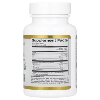 California Gold Nutrition, Organic Spirulina, 1500 mg, 60 tabletek (500 mg na tablet)