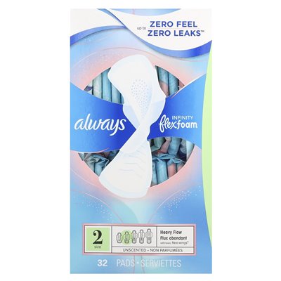 Zawsze pianka Infinity Flex z Flexi-Wings ™, rozmiar 2, ciężki przepływ, bezzapachowy, 32 podkładki