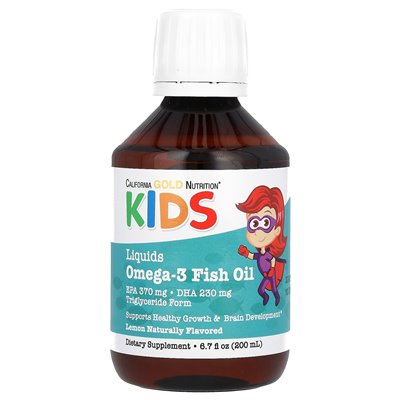 California Gold Nutrition, Norwegian Kids Omega-3 Fish Oil, naturalna cytryna, 6,7 fl oz.(200 ml)